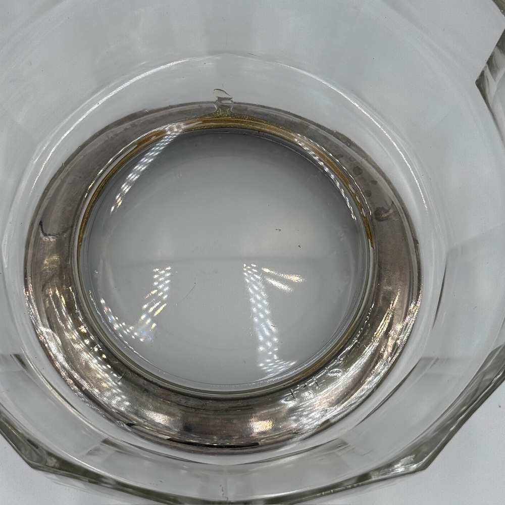 Vintage Faceted Glass Bowl Dish Silver Tone Pedestal Base Clear Decor - Picture 5 of 16